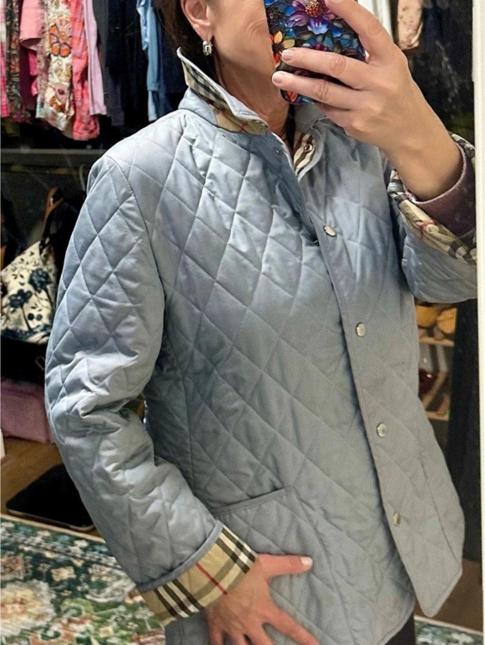 Burberry Quilted Plaid-Lined Jacket in Blue excellent used condition. 2005 purch